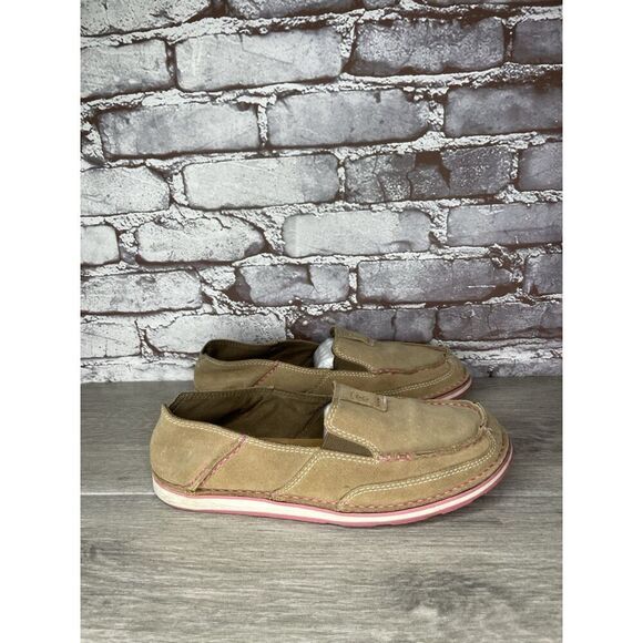 Ariat Cruiser Shoes Tan Suede Pink Slip On Loafer Flat Casual Women Sz 10B US/41 - Picture 13 of 16